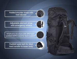 Greenlands Globo Adventure Rucksack Black Color 45 Litres Multi Features
