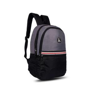 Greenlands Stria Campus Backpack Grey-Black Color Front and Side View