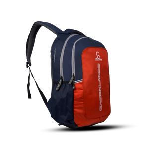 Greenlands Torpedo Laptop Work Backpack Orange Color Font and Side View
