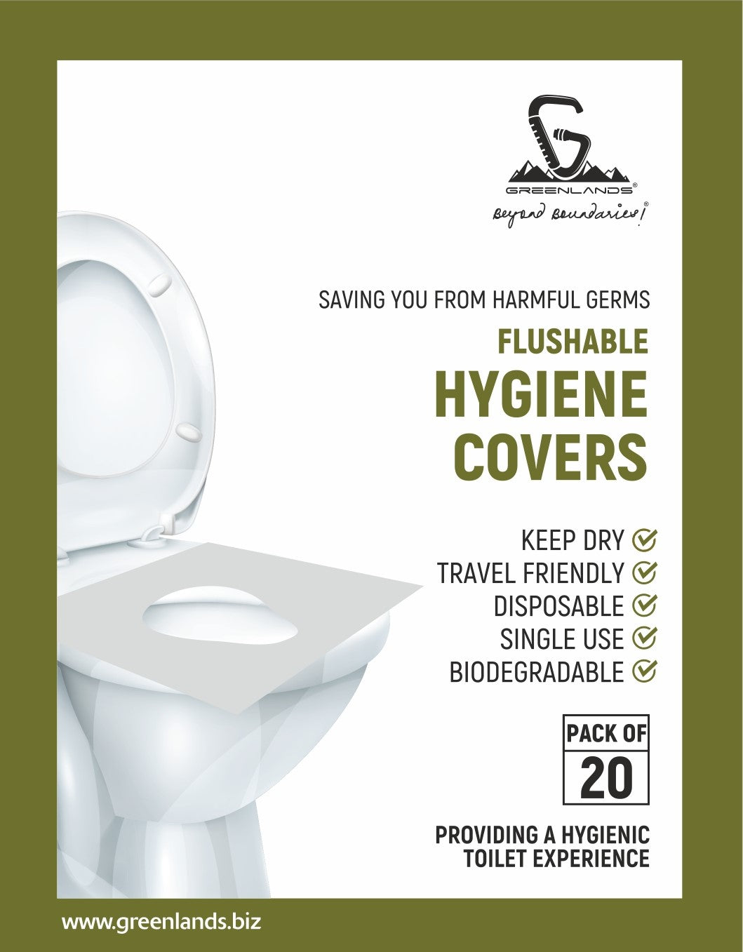 Greenlands Hygiene Cover (Toilet Seat Cover) - 20 Sheets