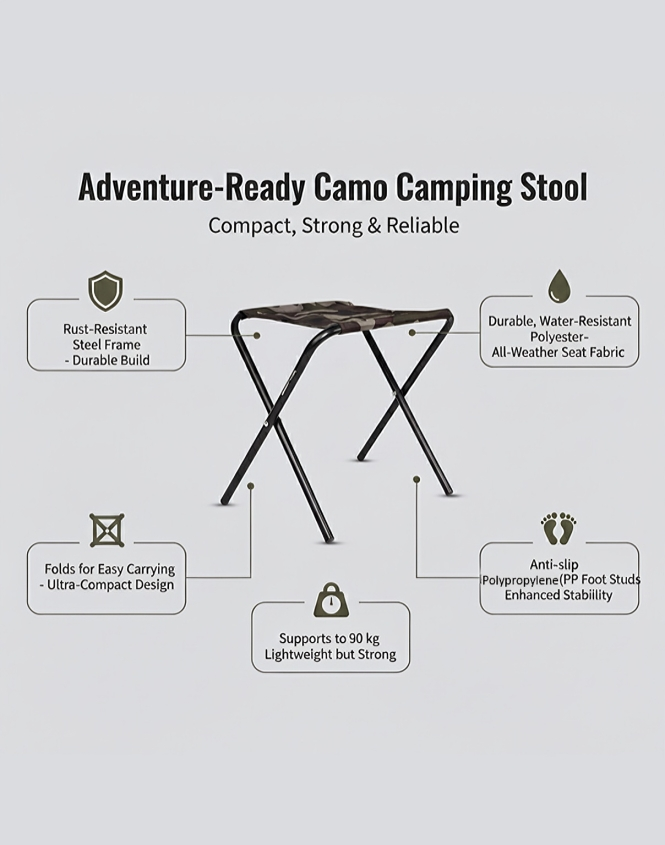 Camping Stool Mild Steel Size Medium Camo