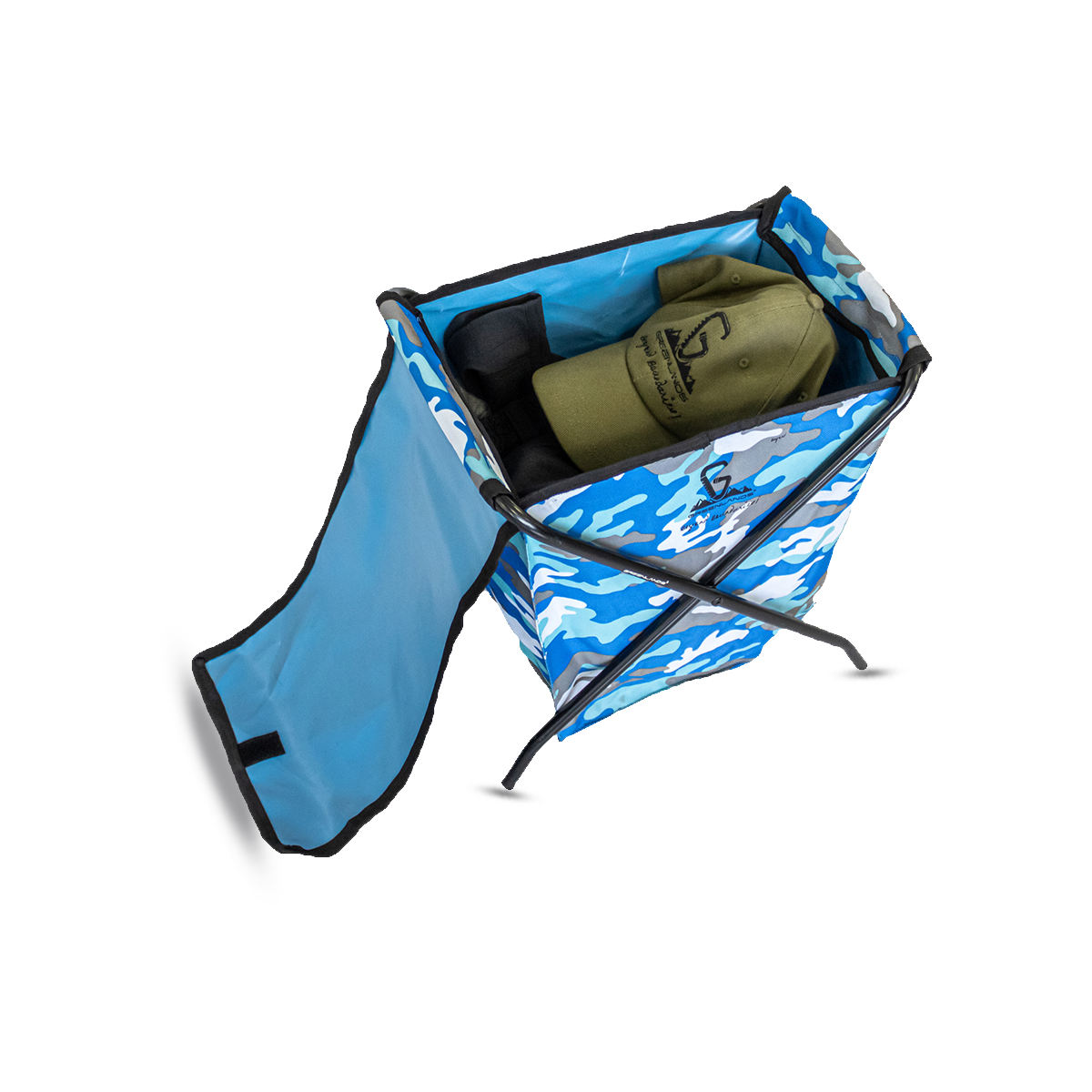 Greenlands Camping Storage Bin 15 Mild Steel Blue Camo for outdoor Adventures Inside View