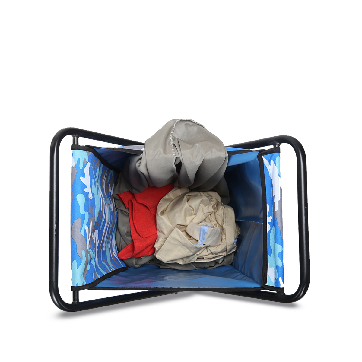 Greenlands Camping Storage Bin 30 Mild Steel Blue Camo for outdoor Adventures Inside View