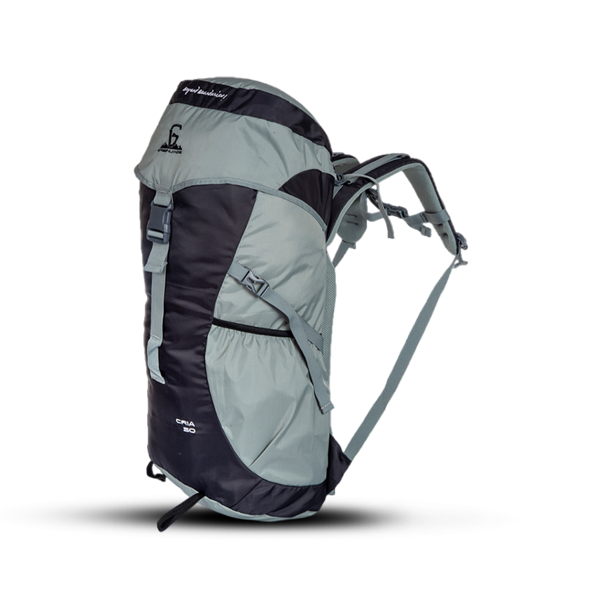 Greenlands Cria Adventure Travel Rucksack Bag Grey Color 50 Litres Front and Side View