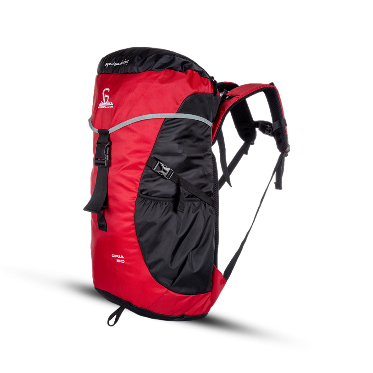 Greenlands Cria Adventure Travel Rucksack Bag Red Color 50 Litres Front and Side View