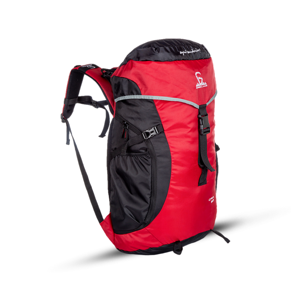Greenlands Cria Adventure Travel Rucksack Bag Red Color 50 Litres Front and Side View