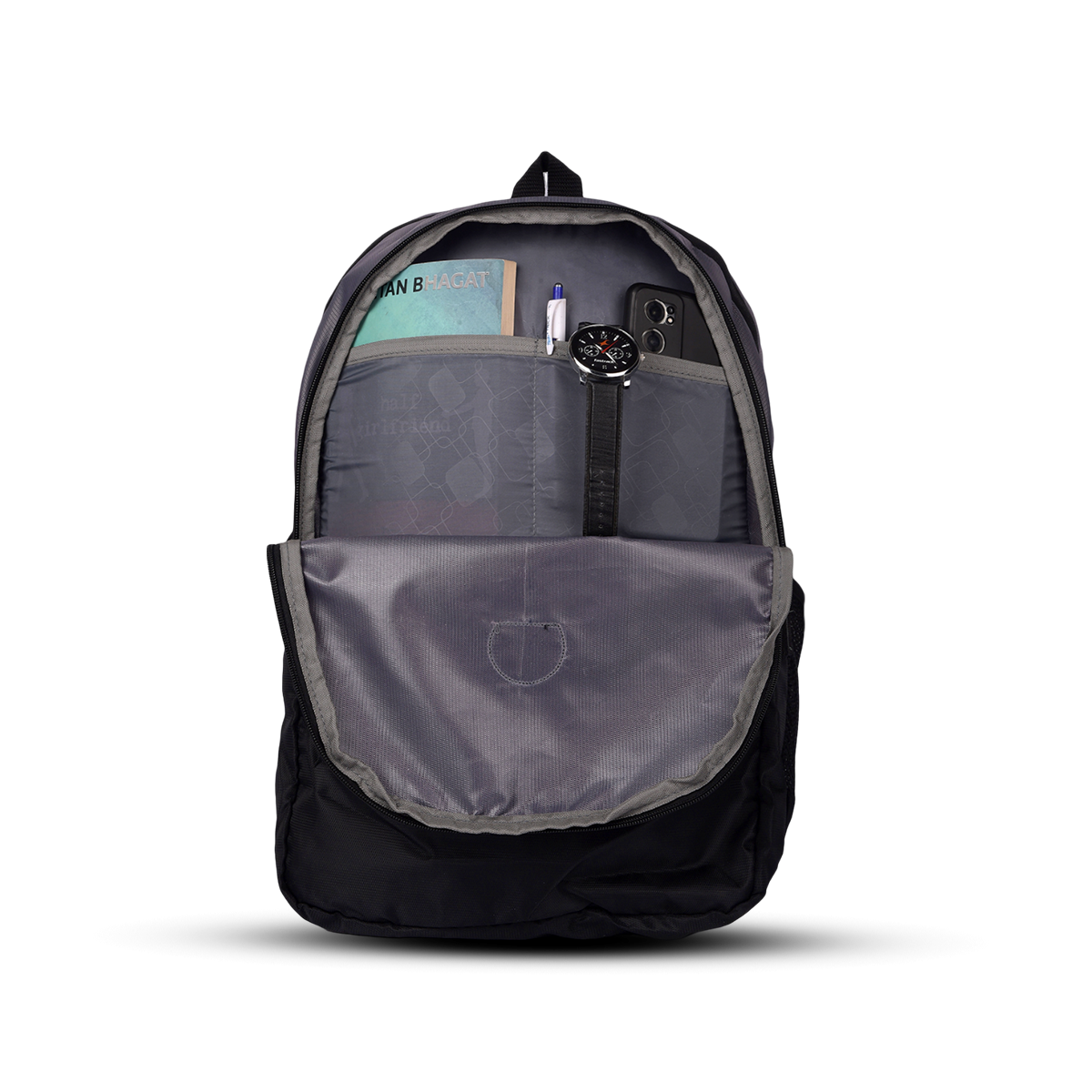 Greenlands Stria Campus Backpack Grey-Black Color Closer View
