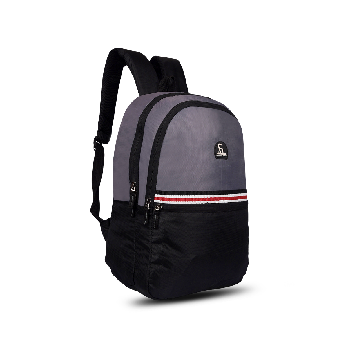 Greenlands Stria Campus Backpack Grey-Black Color Front and Side View