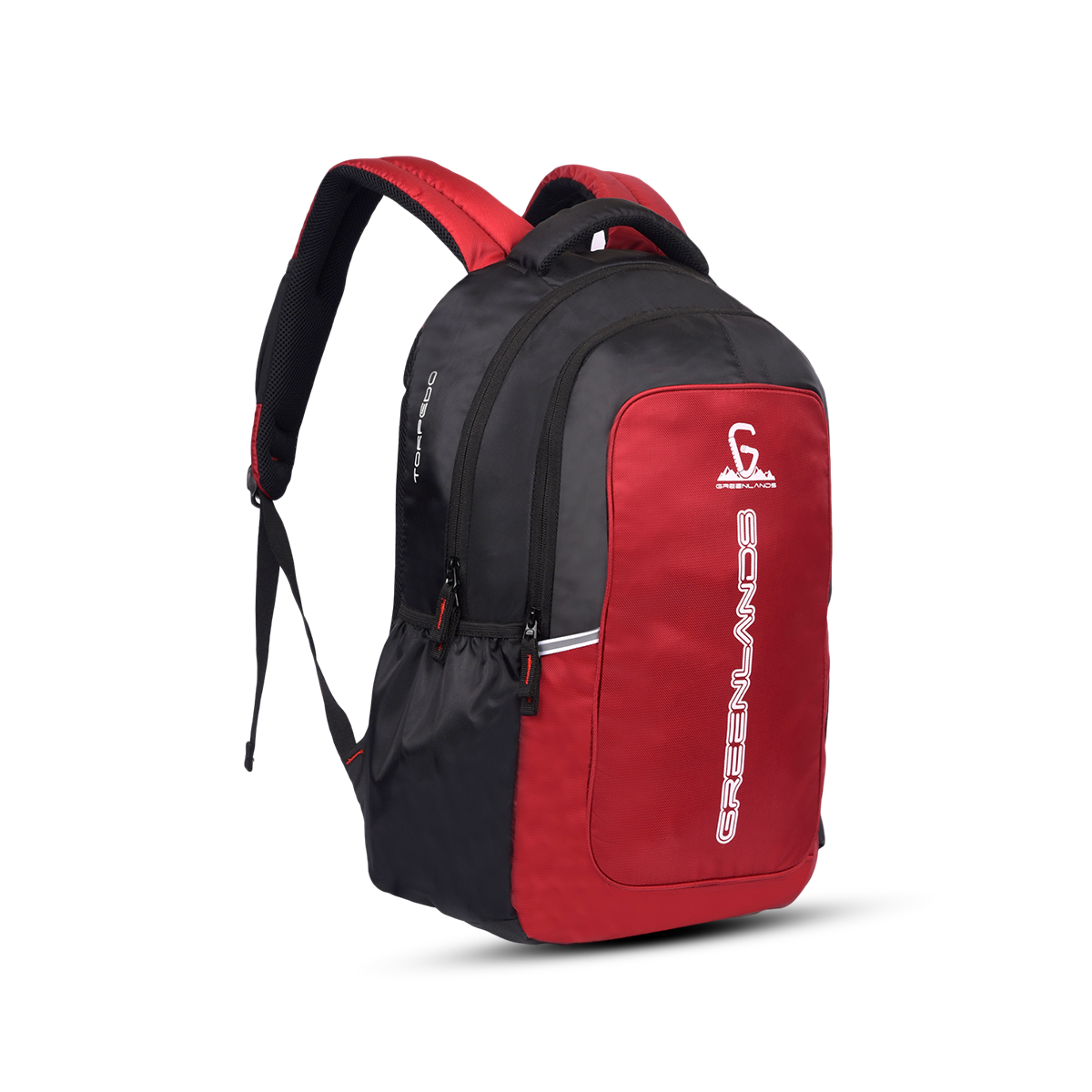 Greenlands Torpedo Laptop Work Backpack Red Color Front and Side View