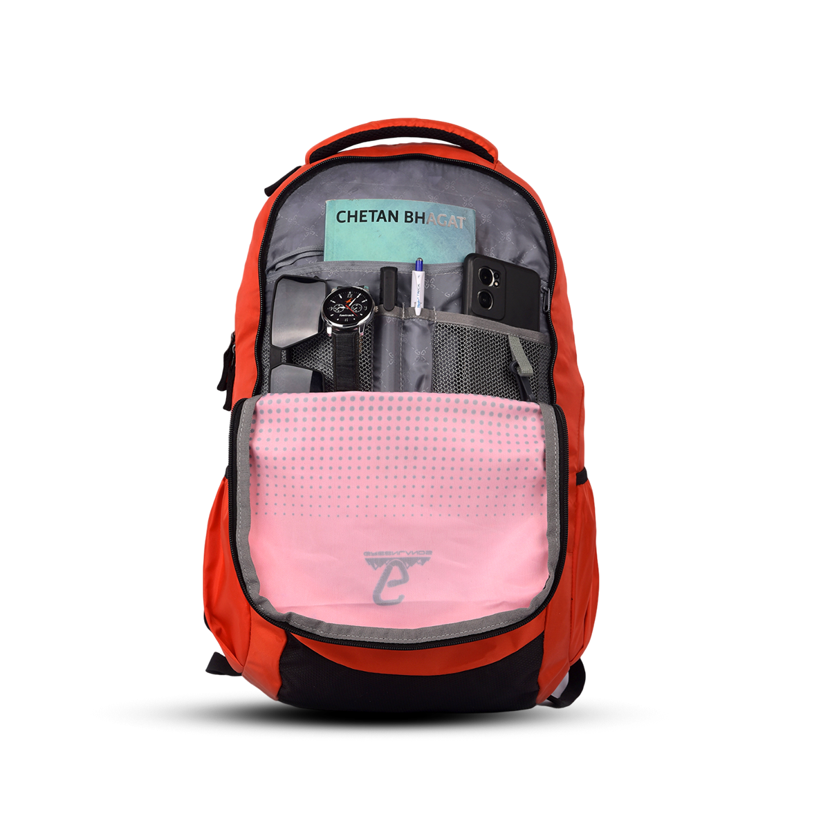 Greenlands Vignette Campus Backpack Orange Color Closer View