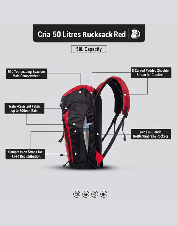 Cria 50 Litres Rucksack Red